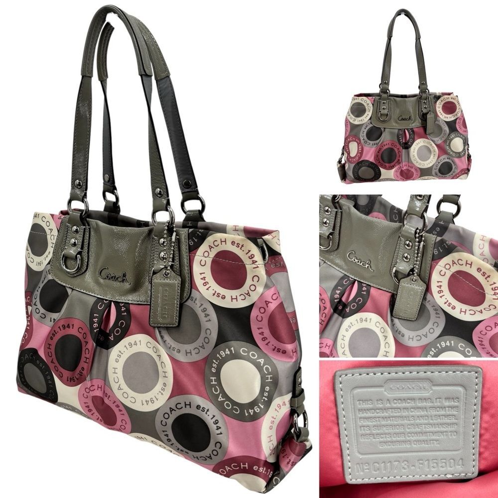 Coach Ashley Signature  Pink/Gray Sateen Bag F15504